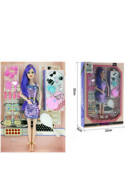 Other دمية أزياء في صندوق شفاف - دمية ذات شعر أرجواني مع إكسسوارات