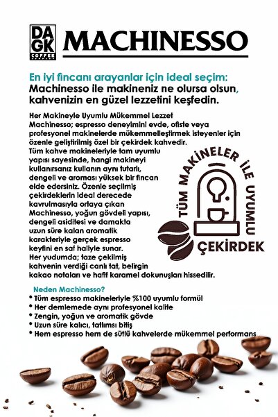 Dagk Machinesso Espresso Çekirdek Kahve (Orta Kavrum - Tüm Kahve Makineleri İle Uyumlu) 250g