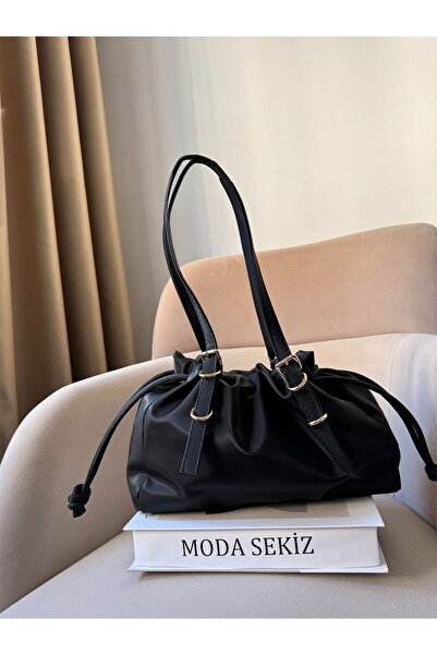 Moda Sekiz Women's Water Repellent Fabric Drawstring Gold Accessory Shoulder Bag