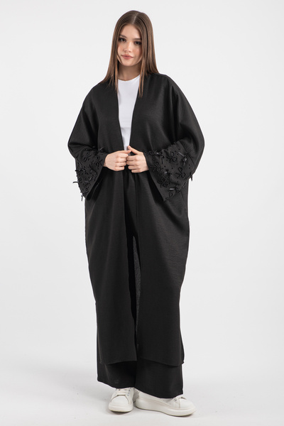 Hatun Atila Set pantaloni lungi kimono cu mărgele și detaliu panglică 5149 - ...