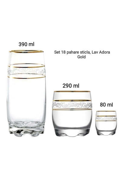 dealshopromania Set de 18 pahare Lav Adora Gold 80 ml, 290 ml și 390 ml pentr...