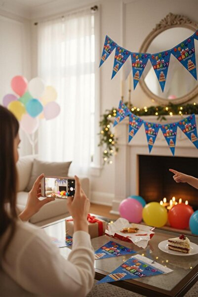 Cadde Süs Set de steaguri tematice pentru tort de la mulți ani, albastru, 9 s...