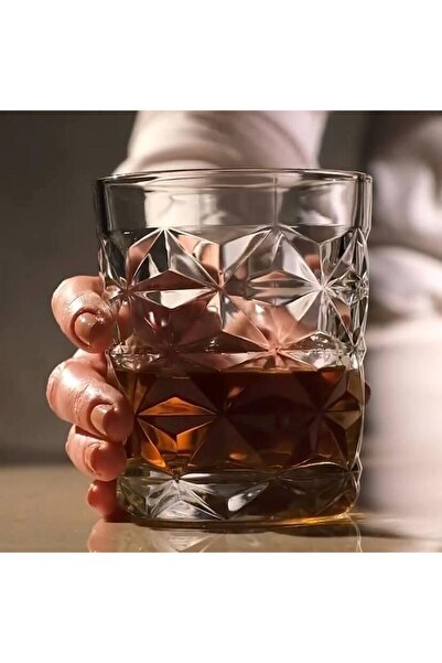 dealshopromania Set 4 Pahare Estrella 305 ml – Sticlă groasă cu design geomet...