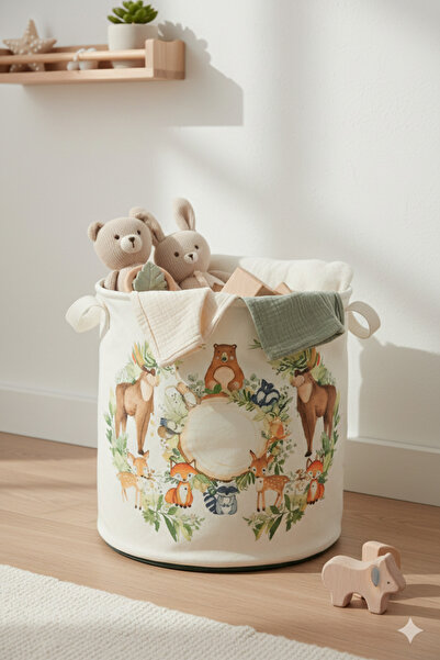 HomyJRs Zoo Printed Multi-Purpose Toy Storage Box Dirty Laundry Basket Folding Organizer Basket 37x40