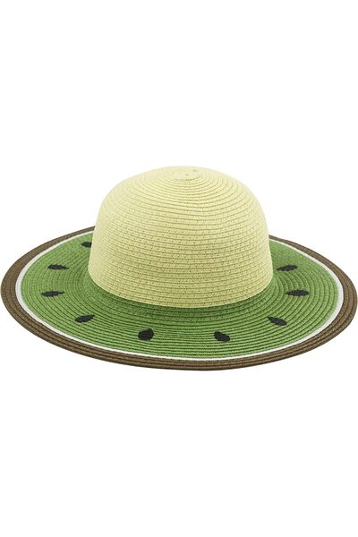 Generic Mikeng Tek Girls' Straw Sun Hat - Watermelon Design, Wide Flexible Brim, UPF50+, Green (51-54 cm)
