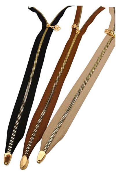 angel çanta aksesuar Başlıklı Fermuar Set 45 Cm Light Gold Metal 3 Adet (Bej, Taba, Siyah)