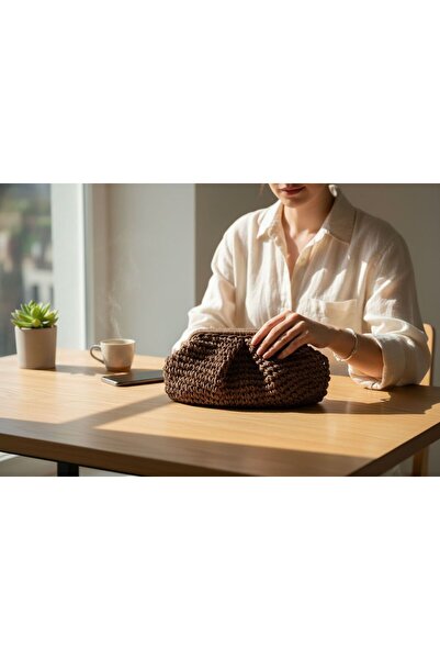 ANJEA Oeil De Grace Hand Knitted Scholarship Handbag |   Brown |   Lined |   Stylish & Durable Paper String Bag