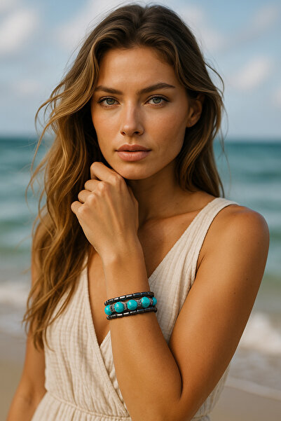 SİSTEM PELUŞ سوار مرن مزدوج الحلقات من الحجر الطبيعي - إكسسوار نسائي عصري