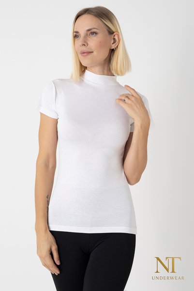 NT Underwear Women's Bamboo Turtleneck Half Sleeve Bodysuit - T-Shirt Lightweight, Comfortable and Stylish