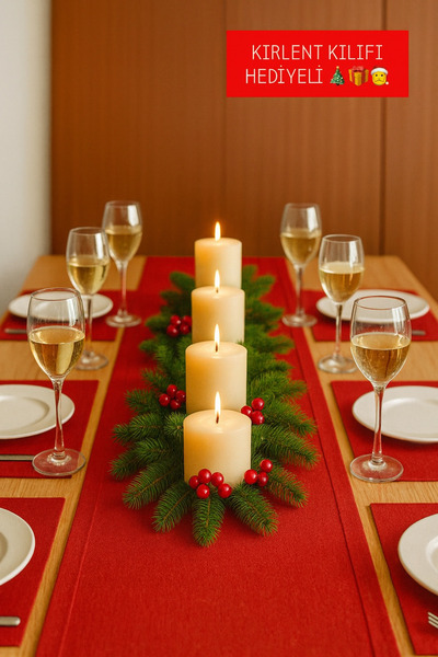 Christmas Stylish and Quality Runner 6-Piece Napkin Set with Red Lace Pouch Gift