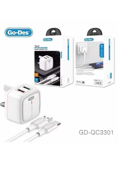 Go-Des 2IN1 CHARGER + CABLE RAPID ADAPTER SET (GD-QC3301)