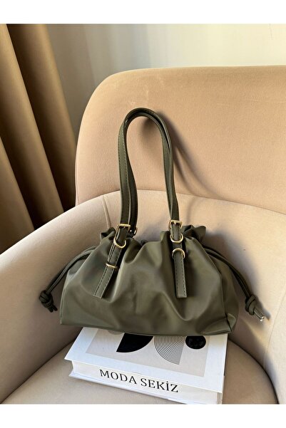 Moda Sekiz Women's Water Repellent Fabric Drawstring Gold Accessory Shoulder Bag