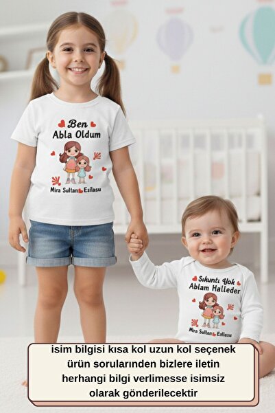 Asilcomkids Ben Abla Oldum Tişörtü ve Bebek Zıbını - İsim Yazılı Kardeş Kombini