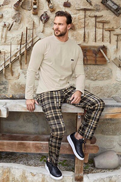 Aydoğan Ανδρικό Σετ Πιτζάμες Ζακάρ Μακρυμάνικο 3378 Ανοιχτό Βιζόν