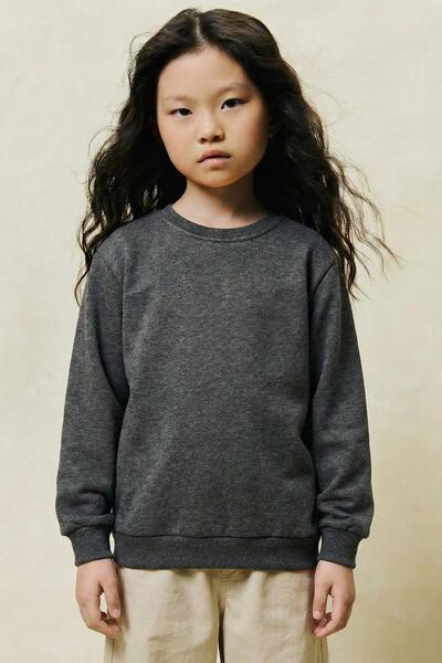 Perendi Unisex Kids 2-Piece Basic Crew Neck Sweatshirt Set – Black & Anthracite