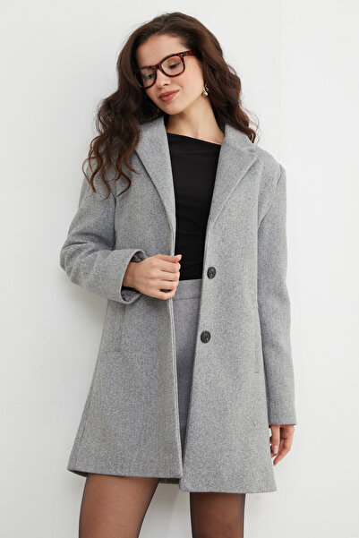 Fulla Moda Double-Breasted Collar Pocketed Cashmere Coat