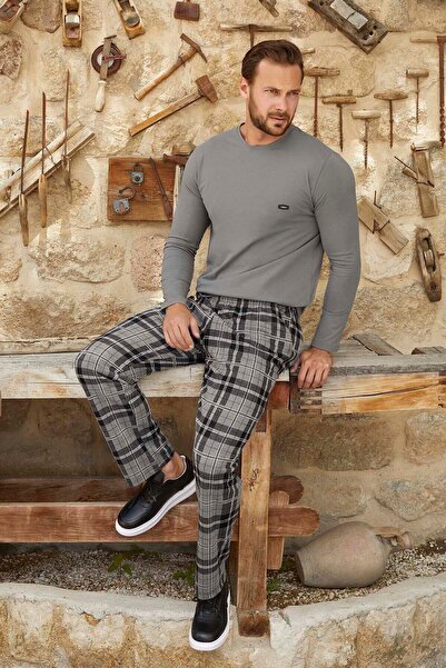 Aydoğan Men's Jacquard Long Sleeve Pajama Set 3382 Gray