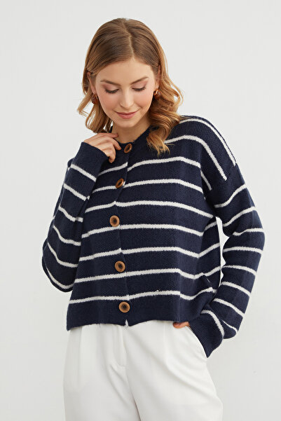 Fulla Moda Striped Buttoned Knitwear Cardigan