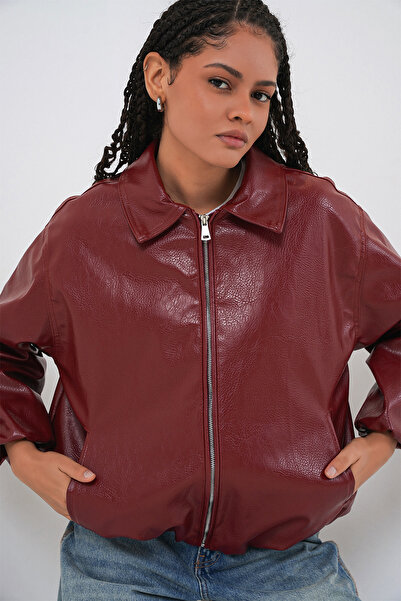 Bigdart Jachetă din piele artificială supradimensionat pentru femei 1049 - Tile