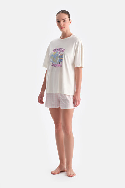 Dagi Ecru Printed T-Shirt Shorts Set