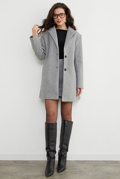 Fulla Moda Double-Breasted Collar Pocketed Cashmere Coat