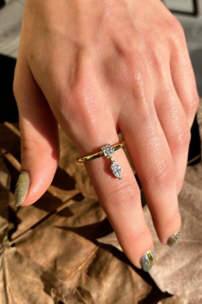 Spossy Silver Jewelry Sallantılı Badem Taşlı Yüzük