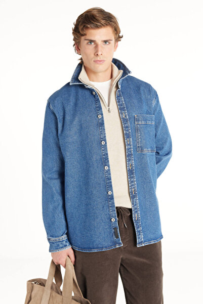 Ted Baker INDİGO HAFİF YIKAMA KALIN JEAN GÖMLEK