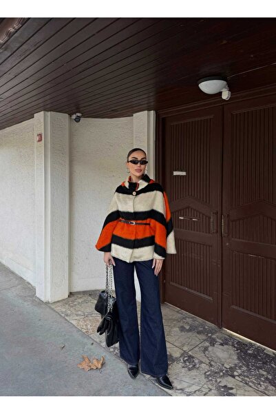 Cemre Life Νέο γυναικείο πανσό με υφή με ψάθινο ύφος και ψηλό γιακά