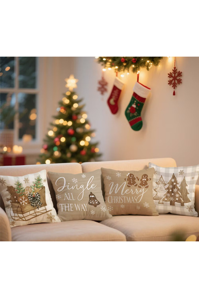 CN 4Pcs, 2D Printed Pillow Cover,Home Decor Pillowcases Merry Christmas Printing
