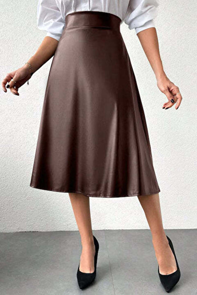 StreetWear Outlet Women's Faux Leather Skirt with Flared Hem