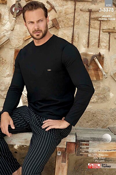 Aydoğan Ανδρικό Σετ Πιτζάμες Ζακάρ Μακρυμάνικο 3375 Μαύρο02