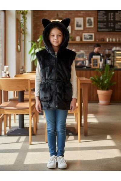 Zekids Girl's Plush Hooded Eared Vest