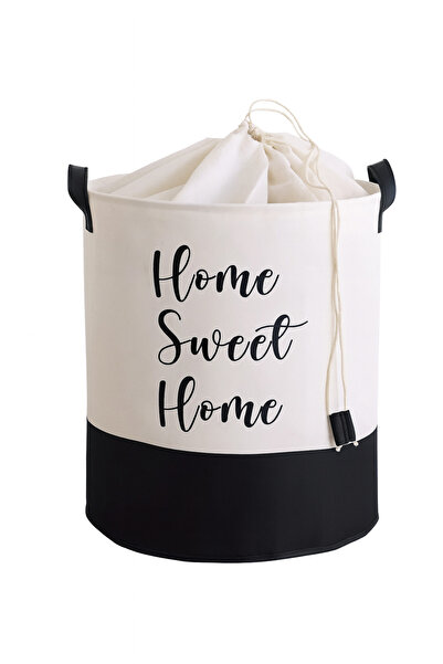 HomyJRs White Fabric Mesh Home Sweet Home Printed Multi-Purpose, Decorative Toy Basket