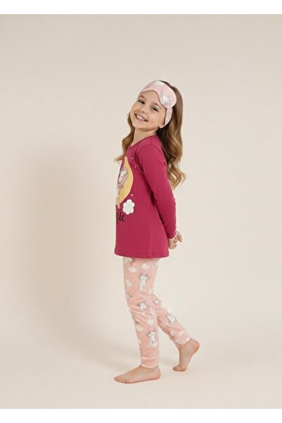 Beka Kids Crew Neck Trousers Patterned Transitional Girls Pajama Set and Eye Patch