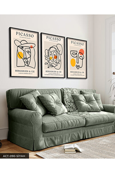 Evinemoda Picasso Berggruen & Cie 3-dijelna crna slika u drvenom okviru