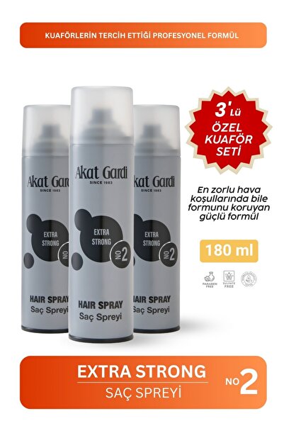 Akat Gardi Saç Spreyi Extra Strong Gri 180Ml.3'Lü Özel Set