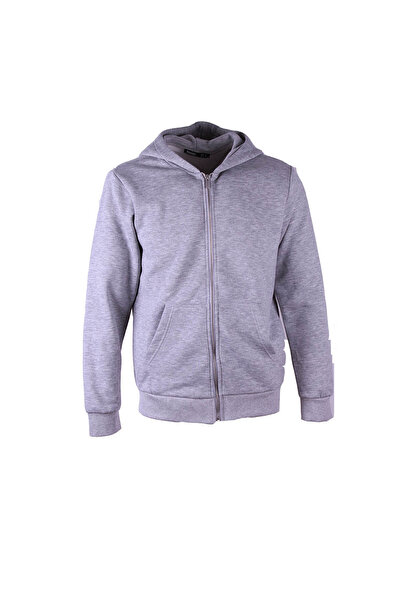 trender Hooded Full Zipper 3 Thread Gray Men's Sweatshirt 5466-1