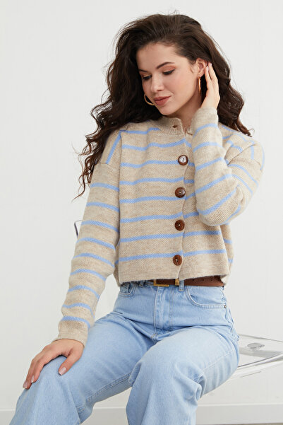 Fulla Moda Striped Buttoned Knitwear Cardigan