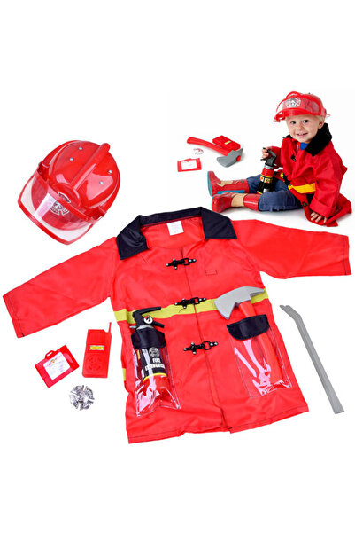 Jokomisiada Costum de pompier pentru copii, cu jacheta rosie, casca reglabila...