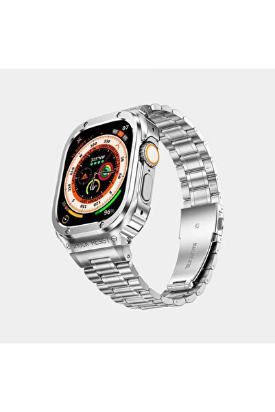 MİHASE Watch Ultra 2 Logolu 49mm Ekran Koruyuculu+Natürel Titanyum Kasa + Nat...