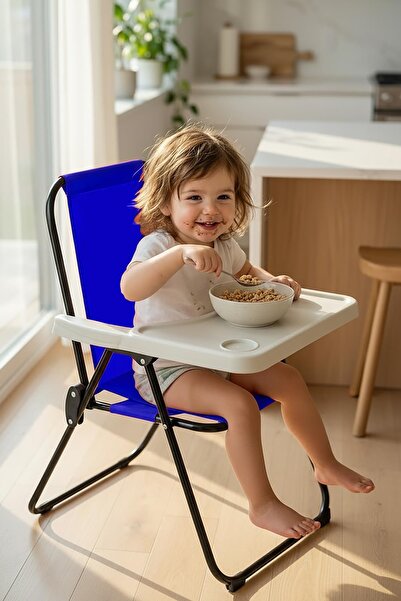 Exent 2–6 Yaş, Katlanır Portatif Mama Sandalyesi, Tak-Çıkar Masa ile-MAVİ