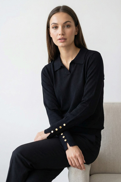 Giyim Dünyası Women's Polo Neck Plain Sweater Black