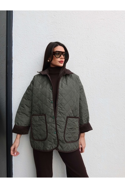 ESRAHELVACI Velvet Collar Snap Fastener Quilted Coat