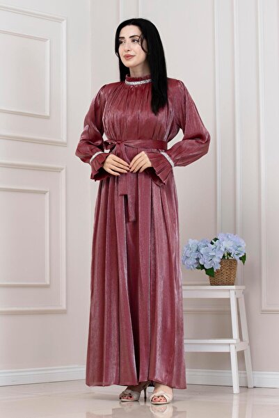 Sevitli Glittery Stone Evening Dress-Burgundy