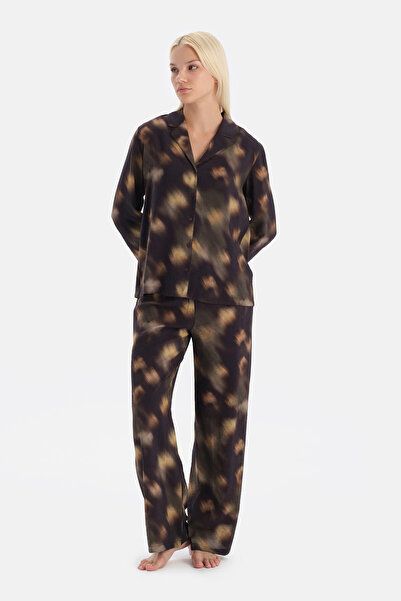 Dagi Dark Green Patterned Woven Viscose Trousers