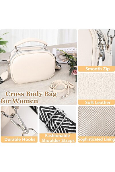 OSIRION Faux-Leather Small Crossbody Shoulder Bag with 2 Removable Straps, Cream white