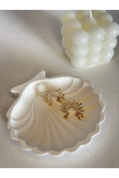 New Meluna Vip Steel Zircon Stone Half Sun Model Gold Earrings