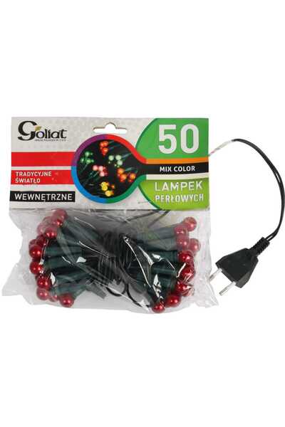Goliat Czerwone Lampki-Perły Choinkowe 50L na Zielonym Kablu, 220-240V, Długość 2,7m