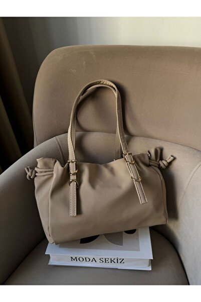 Moda Sekiz Women's Water Repellent Fabric Drawstring Gold Accessory Shoulder Bag