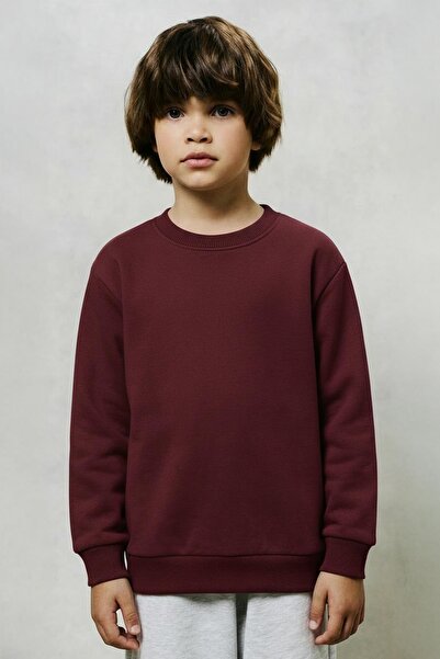 Perendi Unisex Kids 2-Piece Basic Crew Neck Sweatshirt Set – Burgundy & Brick